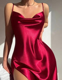 Robe nuisette satinée rouge – Élégance sensuelle et chic pour nuits glamour